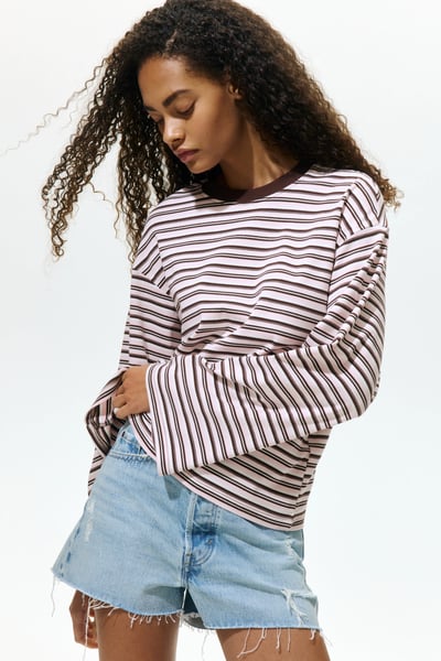 H&M Langarmshirt aus Baumwolle - Hellrosa/Gestreift