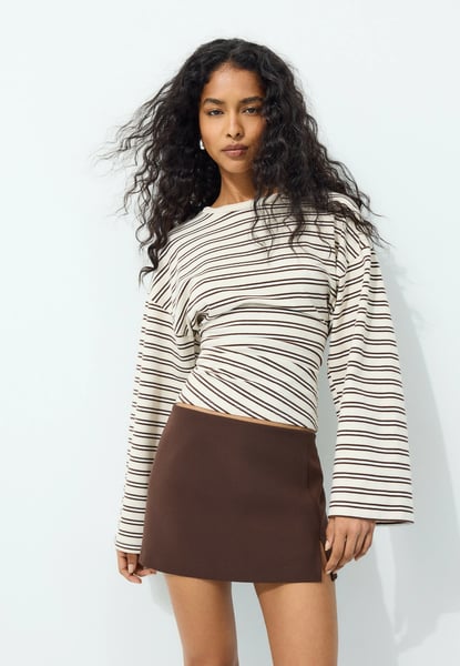 LONG SLEEVE STRIPED T-SHIRT WITH RUCHED WAIST - Langarmshirt - white