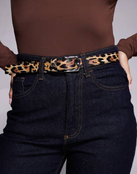 HUGO Red – Tina – Gürtel in Braun mit Leopardenmuster