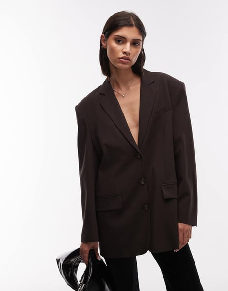 ASOS DESIGN – Einreihiger Oversize-Blazer in Schokobraun