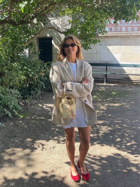 Djerf Avenue Weekend Blazer Checked Oat