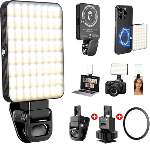 128LED Magnetisches Selfie Licht,Handy licht,3000K-6500K 3 Lichtmodi Handylicht mit, 2000mAh Akku Videolicht mit Klammer Telefonhalter, CRI 95+ Fotolicht für iPhone, iPad, Camera,Laptop,TikTok