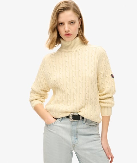 Lockerer Zopfmuster-Rollkragenpullover