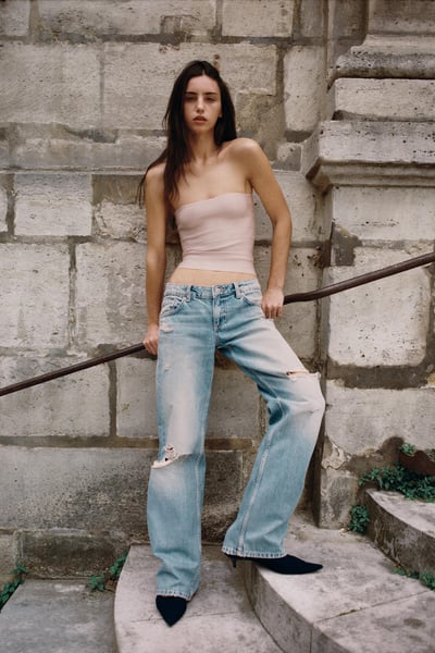 ZARA TRF WIDE-LEG-JEANS MIT NIEDRIGEM BUND UND RISSEN