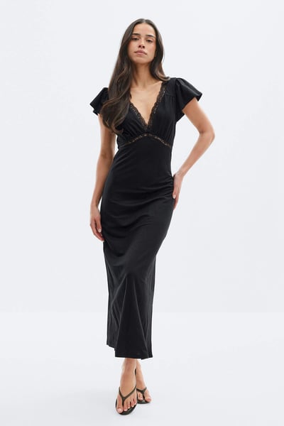 Gina Tricot Lace detail midi dress - Schwarz