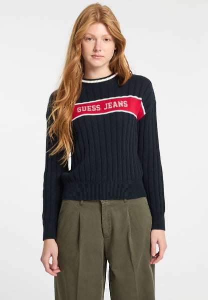 RUNDHALSAUSSCHNITT - Strickpullover - blau
