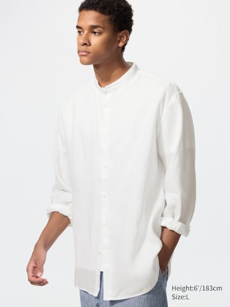 100% Premium Linen Shirt (Stand Collar)