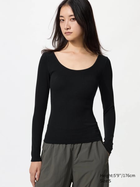 UNIQLO HEATTECH Extra Warm Thermo BH-T-Shirt (gerippt), Schwarz