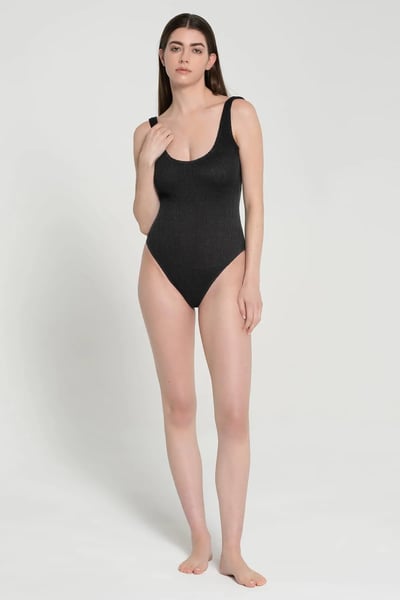 Pepper Vally Cotton One-Piece Swimwear Black