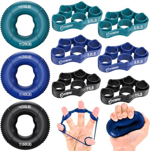 FitBeast Griffkrafttrainer, Fingertrainer, Unterarmstärker 9-teiliges Set, Gezielte Kraft Handmuskeltrainer, Entlastungs & Erholung, Tiefblau