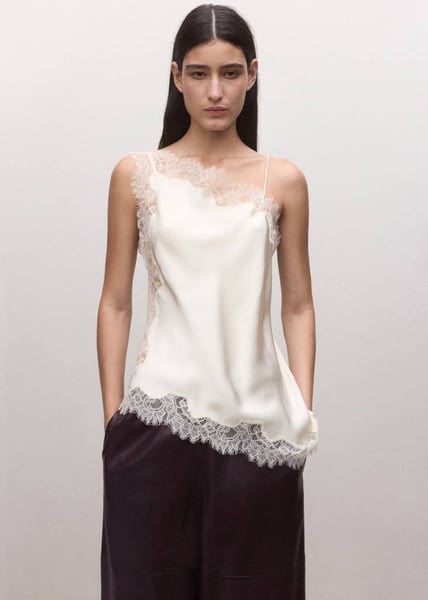 MANGO Asymmetrisches Satin-Top mit Spitze