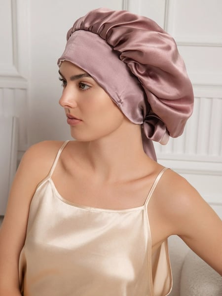 Silksilky 100% Maulbeerseide lässige zweifarbige wendbare Schlafhaube mit langen Bändern