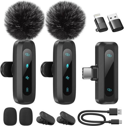 Wireless Lavalier Microphone for iPhone, iPad, Android Phone, 2-Pack