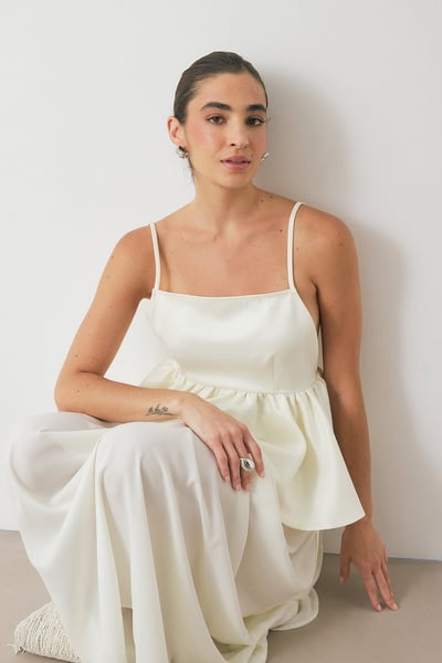 Träger-Peplum-Top mit offenem Rücken Offwhite