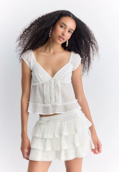Stradivarius RUFFLED CRINKLE SKORT - A-Linien-Rock - beige
