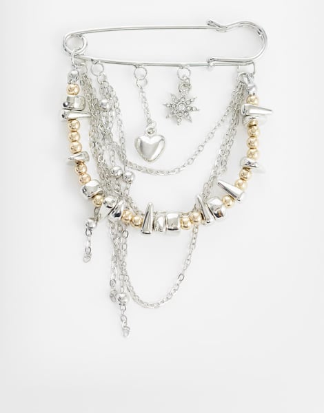DesignB London Brosche mit mehreren Anhängern aus Metallmix in Silber und Gold