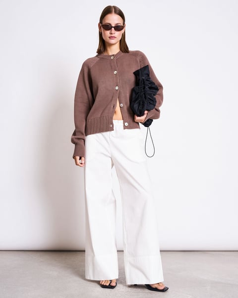 RELAXED CREWNECK CARDIGAN SIVIA CLAY GOTS