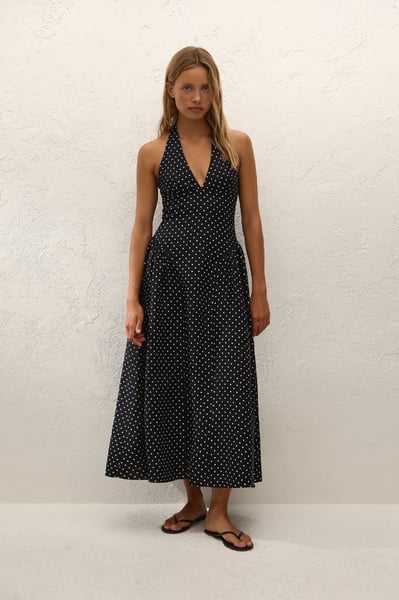 Faithfull the Brand La Cala Midi Dress Lola Polka Dot Black Cream