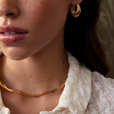 Élevé Twisted Snake Necklace, Gold Colour