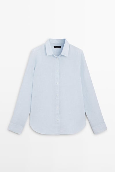 Gestreiftes Hemd 100% Leinen Regular-Fit · Himmelblau · Hemden | Massimo Dutti