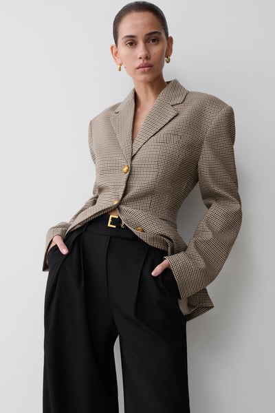 MESHKI Mila Shaped Blazer - Tan Check