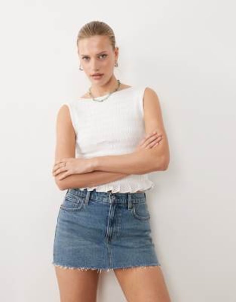 Abercrombie & Fitch – Mini-Jeansskort in blauer Vintage-Waschung