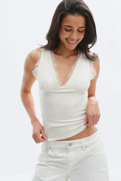 Gina Tricot Lace detail tank - Weiß