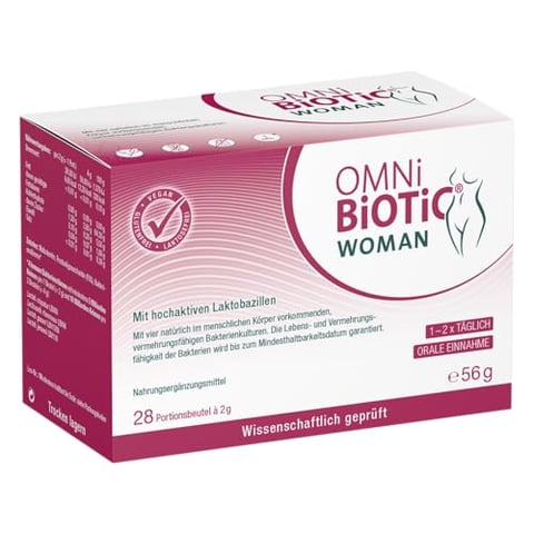 OMNi BiOTiC WOMAN | Für Frauen entwickelt | 4 Bakterienstämme | 10 Mrd. Keime pro Tagesdosis | Pulver | Vegan - Glutenfrei - Laktosefrei | Zur täglichen Anwendung | 28 Portionen
