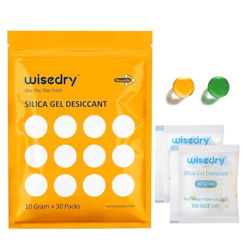 Wisedry 10g x 30 Packungen Silica Gel Sachets Beutel mit Orangenperlen Feuchtigkeitsanzeige Trockenmittel Packs Feuchtigkeitsabsorber zur Entfernung von Lufttrockner Feuchtigkeit
