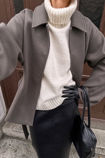 NA-KD Turtle Neck Wool Blend Knitted Sweater Offwhite
