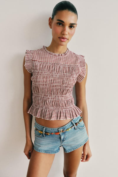 ZARA TOP MIT GESMOKTEM VICHYKARO