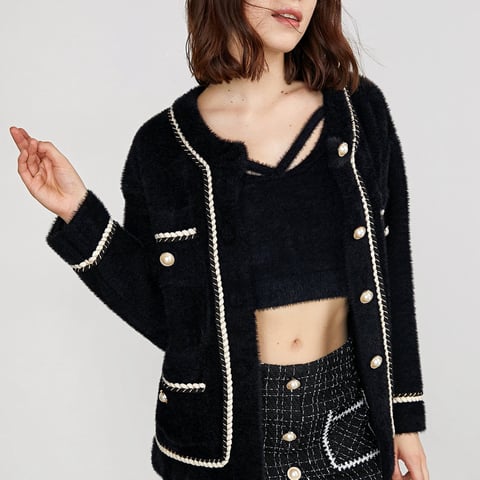J.ING Yasmina Black Drop Shoulder Chunky Knit Cardigan