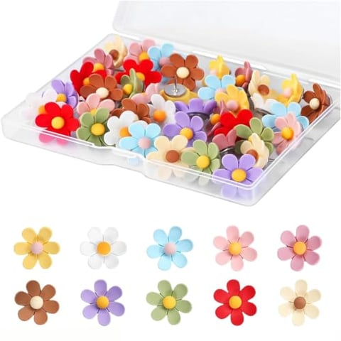 50 Stueck 2CM Blumen Pinnadeln Fuer Korkwand Pinnwand Nadeln Dekorative Reisszwecken Reissnaegel Heftzwecken Pinnwandnadeln Pinnnadeln Reiszwecken Reisszwecke Bunt Fotowand Buero Zuhause Set