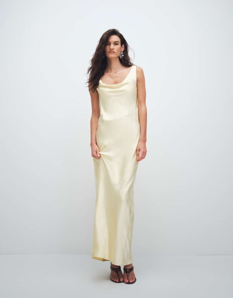 4th & Reckless – Maxikleid aus Satin in Zitronengelb mit Wasserfallausschnitt und Rückenschnürung