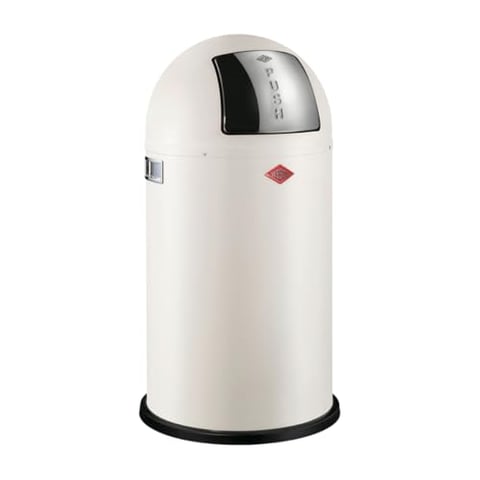 Wesco Pushboy Mülleimer in der Farbe sand matt pulverbeschichtetes Stahlblech, 50 Liter Volumen, große Edelstahlklappe