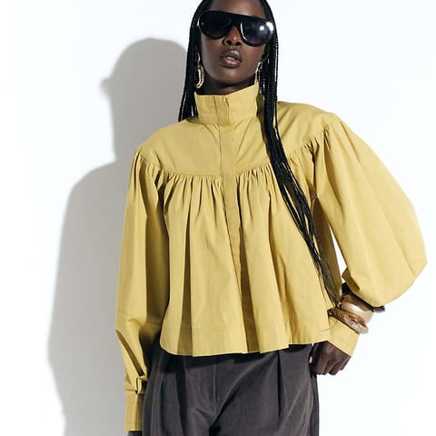 ASOS DESIGN – Voluminöse Cropped-Hemdjacke in Gelb mit Reißverschluss