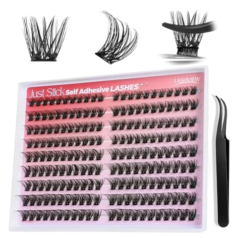 LASHVIEW Wimpern Selbstklebend ohne Kleber 200 Stk Press on Lashes Cluster
