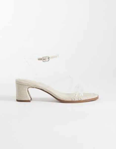 ASOS DESIGN – Honeybee – Sandalen in Natur und Transparent mit mittelhohem Blockabsatz