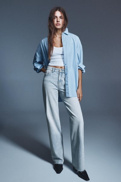 pullandbear Wide-Straight-Jeans, hoher Bund