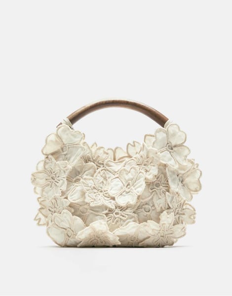 Pull&Bear – Handtasche in Ecru mit Blumenmuster