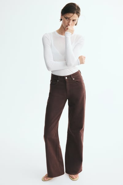 H&M Wide High Waist Jeans - Dunkelbraun