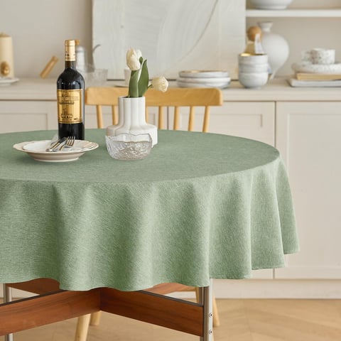 Decorelia Wasserdichte, dekorative, rustikale runde Tischdecke für Couchtisch, Kunstleinen, kratzfest