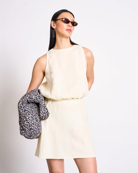 CROPPED LINEN TOP LUPIN BUTTERMILK