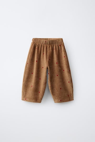 ZARA CORDUROY BALLOON TROUSERS WITH EMBROIDERED HEARTS