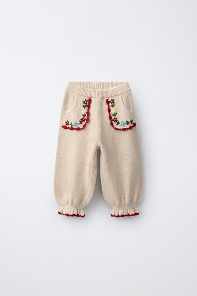ZARA EMBROIDERED KNIT SAROUEL TROUSERS
