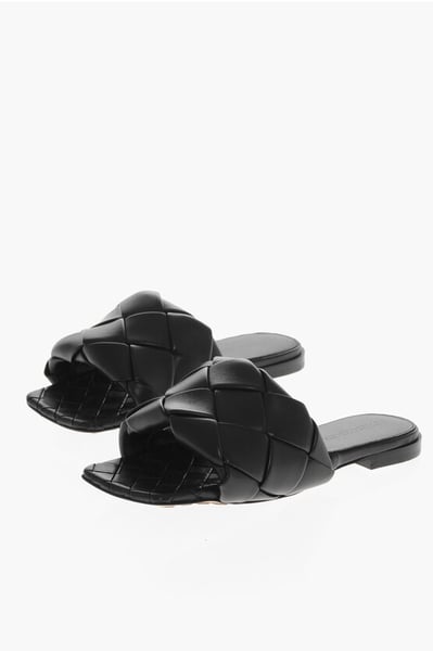 LIDO Slider aus gewebtem Leder in Schwarz