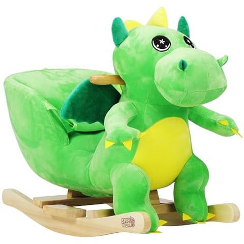 Spielwerk® Schaukeltier Dino inkl. Sound Effekt Sicherheitsgurt Plüsch Schaukel Wippe Kinder Baby Spielzeug Balancetraining besonders weich Schaukelpferd