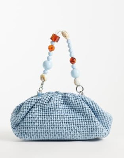 ASOS DESIGN – Clutch aus Stroh in Blau mit gerafftem Henkel aus Kunstharz