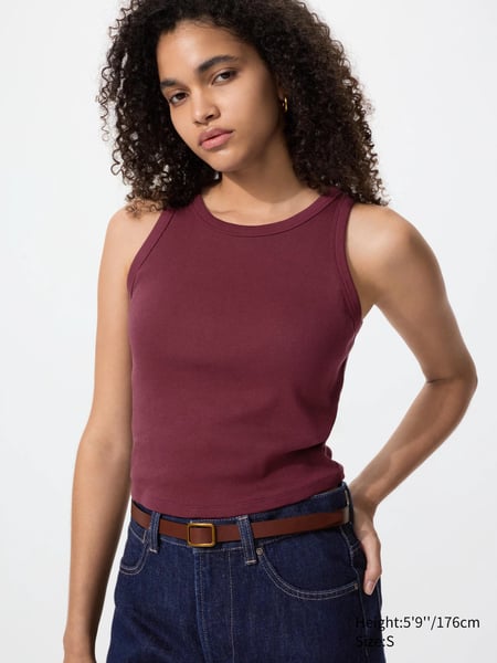 UNIQLO BH-Top (gerippt, cropped), Weinrot