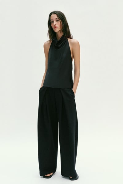 Zara  satiniertes Neckholder-Top - schwarz